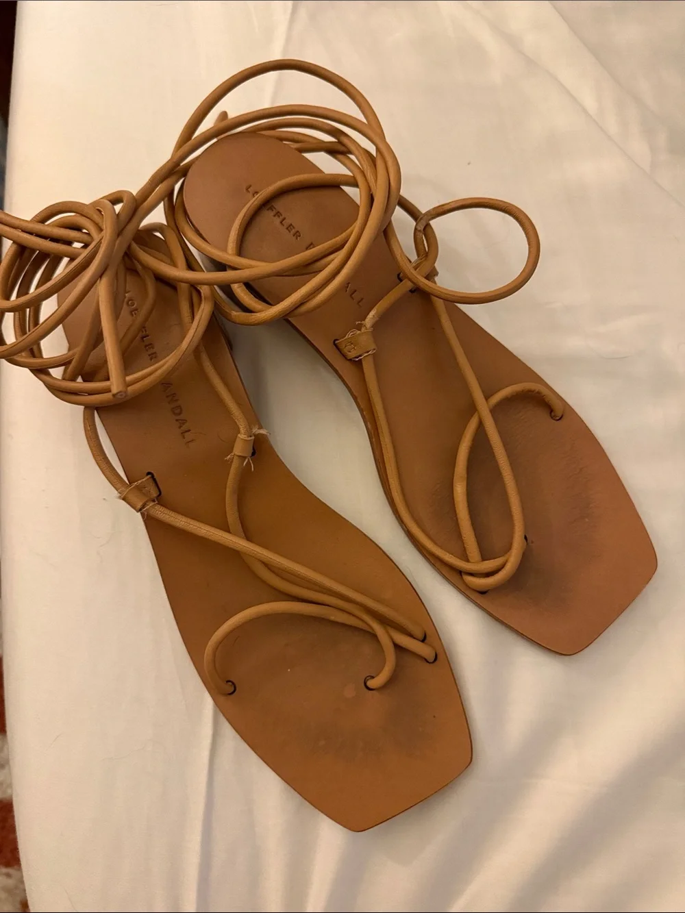 Loeffler Randall Tan Lace-Up Strappy Block Heel Sandal